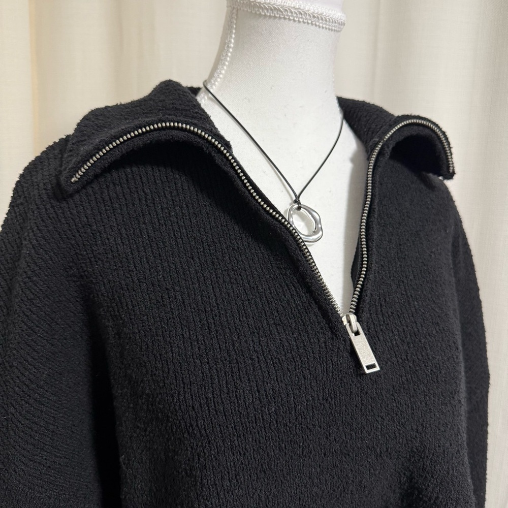 ZARA textured oversized cropped half zip Sweater - Picture 3 of 5